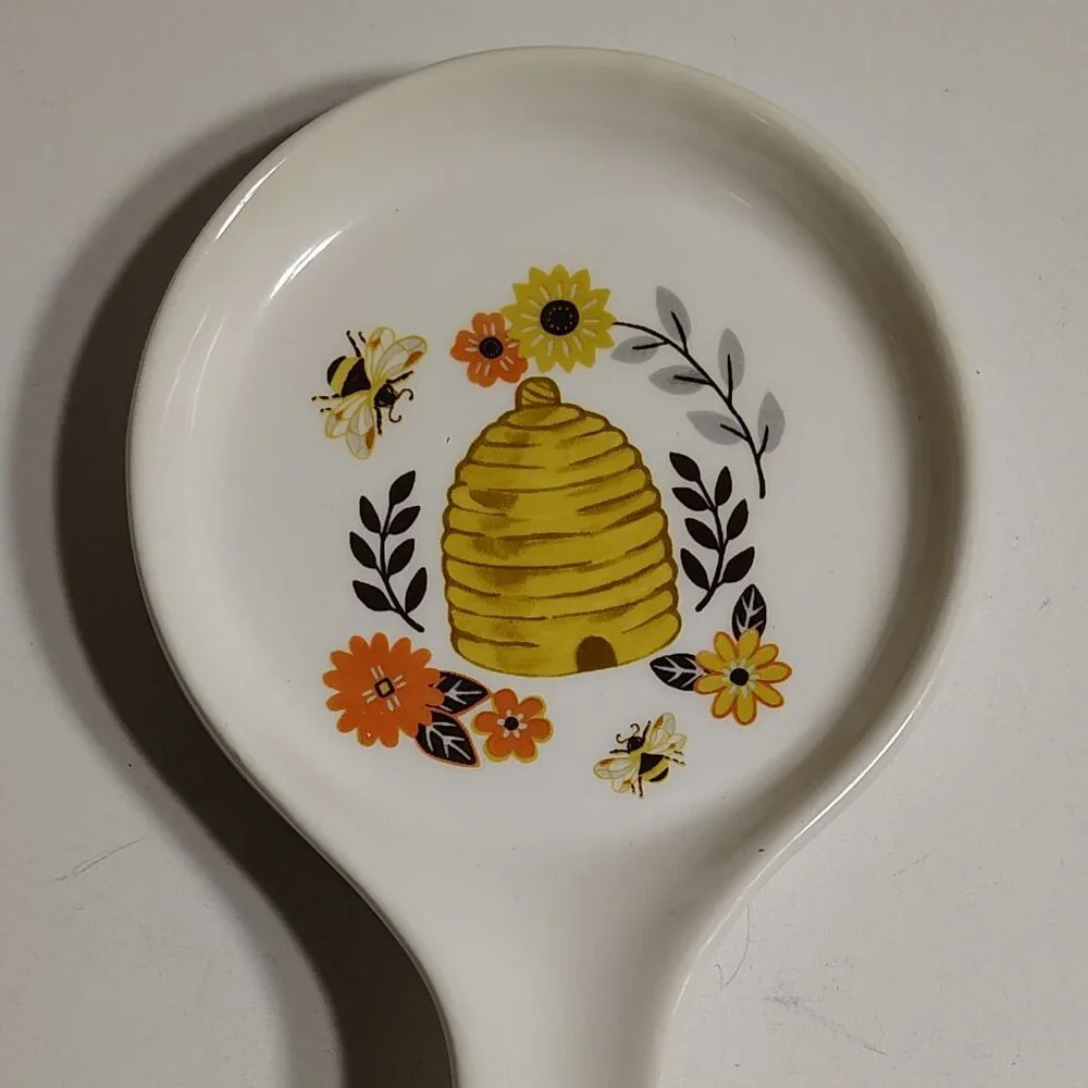 Prima Designs Spoon Rest Honeycomb Bumblebee Ceramic Retro Flowers Floral Decor - Picture 2 of 4